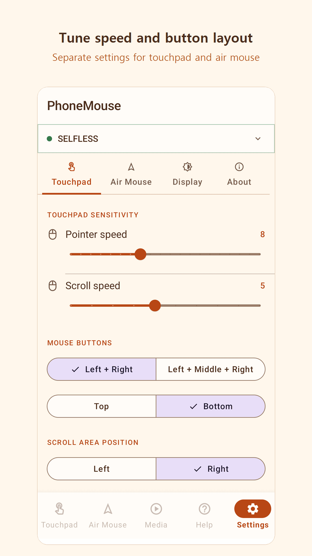 Personal settings — PhoneMouse